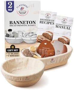 FLAVORAE Banneton Bread Proofing Basket with Liners - Natural Rattan Dough Riser & Sourdough Starter Kit, Artisan Bread Loaves, Homemade Bread Making - 9” Round & 10" Oval Basket - 2 Pack