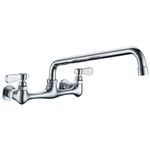 BATHLAVISH Wall Mount Kitchen Sink Faucet, 8” Commercial Kitchen Faucet,Center Double Handle Bar Laundry Utility 14"Swivel Spout Chrome Mixer Tap