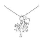 Tree of Life Necklace with Puffed Heart Charm for Women, Sterling Silver Tree of Life Necklace, Mom Christmas Gift, Mother in Law Holiday Present, Mother's Day Gift (16 inches plus 2-inch extender)