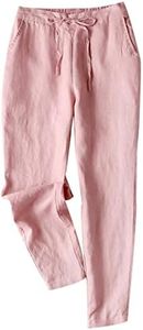 Tanming Linen Pants for Women Summer Casual High Waisted Drawstring White Beach Pant (Pink, XXL)