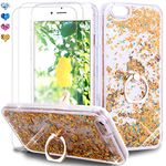 Feyten iPhone 6S/ iPhone 6 Case with Tempered Glass Screen Protector [2 pack], Sparkly Glitter Bling Flowing Liquid Floating Case Cover with Kickstand for iPhone 6S/6 4.7" (Gold)