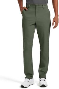 Men's Classic Fit Stretch Golf & Dress Pants 34'' - All-Day Comfort Performance Pants for Travel, Business Casual & Work Yellow Olive, 42W x 34L