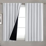 BGment Greyish White 100% Blackout Curtains 45 Inches Long with Black Liner, Rod Pocket and Back Tab Double Layer Room Darkening Thermal Window Curtains for Bedroom, 2 Panels, Each 52 x 45 Inch