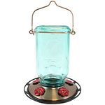 Classic Brands More Birds Rustic Glass Mason Jar Hummingbird Feeder, 25 oz. Nectar Capacity, Hunter Green