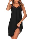 Ekouaer Women's Nightgown V-neck Chemise Sleepwear Lace Nightwear Soft Lingerie for Women Black M