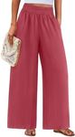 PRETTYGARDEN Womens Wide Leg Pants Casual 2025 Elastic Waist Loose Flowy Palazzo Pants Trousers with Pockets (Dusty Pink,XX-Large)