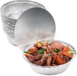 MATANA - 40 Round Aluminium Foil Baking Trays, Perfect for Pastry, Flan, Pie Dishes Cases with Lids (18cm/800ml)
