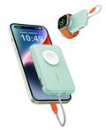 VEGER Portable Charger for iPhone with Built in Cable, 5000mAh Mini Power Bank Battery Pack, PD 20W Fast Charger Travel Accessory Compatible with iPhone 15/14/13/12/Pro Max, Apple Watch Series-Green