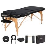 GreenLife® Easy Sports™ 24 Inches Width Height Adjustable Portable 2 Fold Massage Reiki Facial Table Bed with Free Carrying Bag & Head Rest & Arm Rests (All Included, Black)