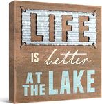 Barnyard Designs 'Life Is Better At the Lake' Wooden Box Sign Motivational Desk Decor, Primitive Decor Office Desk Decorations for Women Office Bathroom Shelf Decor, Inspirational Desk Decor, 5x5