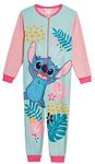 Disney Stitch Onesie for Girls Fleece Pyjamas All in One Kids Pjs Zipped Loungewear Nightwear Pink