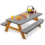 Picnic Table Cover with Bench Covers - 3 Piece Set Checkered Fitted Picnic Table Covers with Elastic Edge Waterproof Outdoor Indoor for Picnic Travel Holiday Party Folding Table, 72X30 Inch