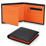 TEEHON® Wallets Slim Genuine Leather RFID Blocking Wallet with 11 Card Holder, 2 banknote compartments, Coin Pocket, Minimalist Wallets for Men UK with Gift Box - Black and Orange