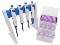 IVYX Scientific Complete 4 Micropipettes Kit: 4 Pipettors (0.5-10μl 10-100μl 100-1000μl 1000-5000μl); Pipette Stand; 3 Racks of 96 Sterile Pipette Tips