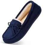 HomeTop Women's Moccasin Slippers Comfy Warm Fluffy Memory Foam Non-Slip Indoor House Shoes Sapphire Blue, 6 UK