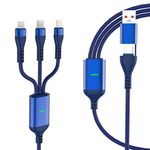 100W Multi Charging Cable, USB C to Multi Charger Cable Nylon Braided 3 in 1 Charging Cable with Lightning/Type C/Micro-USB, USB A to C PD Port Fast Charging Cord Adapter for Laptop Phone Tablet