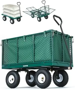Garvee Versatile Outdoor Utility Cart-800LBS Heavy-Duty, 10" All-Terrain Pneumatic Tires, Easy Maneuverable Lawn Cart with Removable Mesh Panels for Gardening&Landscaping, Green, with Waterproof Liner