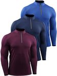 NELEUS Men's 3 Pack Dry Fit Long Sleeve Compression Shirts Workout Running Shirts, 5086 Red/Navy/Blue, Small