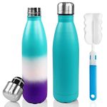 Sfee Insulated Water Bottle, 17 oz Stainless Steel Water Bottles, Double Wall Vacuum Reusable Water Bottles Leak Proof BPA-FREE Sports Bottle Cup Keep Hot&Cold for Running Gym Kids(Ablue+Color) 2 pack