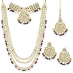 Peora 18K Gold Plated Kundan Faux Bead Bridal Necklace Jewellery Set for Women Girls