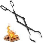 AMAGABELI GARDEN & HOME 26" Long Firewood Tongs Log Grabber for Fire Pit Campfire Bonfire Fireplace Heavy Duty Wrought Iron Outside Outdoor Indoor Wood Stove Fire Place Tools