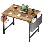 Sweetcrispy Computer Small Office Desk 32 Inch Student Kids Study Writing Work with Headphone Hooks & Storage Bag Modern Simple PC Home Bedroom Table, Rustic Brown