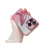 Ownest Compatible for iPhone 15 Pro Case with Luxury Glitter Cute Butterfly Plating Design Aesthetic Women Teen Girls Phone Cases Camera Protection Shockproof Cover-Pink