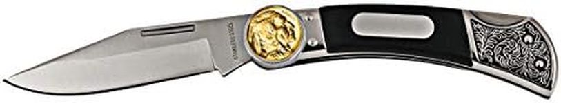 American Coin Treasures Coin Pocket Knife Gold Layered Buffalo Nickel | Genuine United States Five Cents | Engravable Plate | Certificate of Authenticity