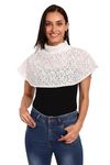 ESPRESSO Women Cotton Blend Winter Hi-Neck Coverup Lace Shrug Turtle Neck Regular And Plus Size - Half White - Size - 2Xl