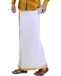 PRAKASAM COTTON Mens SS Gold Jari Border Flexi Size Welcro pocket Dhoti (Large, white)