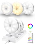 EZVALO 6-Pack Rechargeable Under Cabinet Lighting with Charging Station, Motion Sensor Light Indoor, 15 RGB Color LED Wireless Puck Lights with Reomte, Under Counter Lights for Kitchen, Shelves