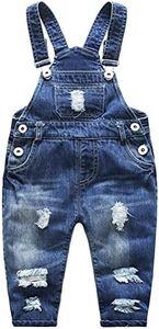 KIDSCOOL SPACE Baby Little Child Cute Ripped Adjustable Straps Jean Overalls,Blue,6-12 Months