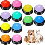 12 Pcs Dog Button Communication Button Cat Sound Button Game Button Recordable Talking Button 30 Seconds Voice Recording Button Pet Speech Training Buzzers for Animal Training Office Home (Black Base)