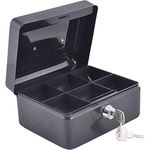 oddpod™ DL Metal Cash Box & Jewelry Safe Locker with Plastic Coin Tray & Key Lock - Small (Black)