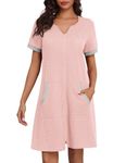 Ekouaer Women Zipper Robe Waffle Short Sleeve Bathrobes Lightweight Knee Length Housecoat with Pockets (Pink, Small), Pink, Small