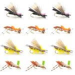 The Fly Fishing Place Hopper Trout Fly Assortment - Foam and Poly Body High Visibility Grasshopper Dry Fly Collection 1 Dozen Flies - Hook Size 10