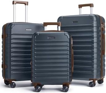 LIGHT FLIGHT Luggage Sets, 3 Piece Durable Suitcase Set with Spinner Wheels, 3 Pcs Hard Shell Lightweight Luggage with TSA Lock, Large Checked Travel Suitcases, 20/24/28 Inch,Blue/Brown