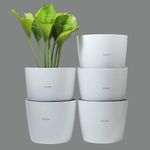 GREENON® 10 Inch Plant Pot Pack of 5 (10 Pots) Self Water | White Outer and Black Inner Planter | Unfadable Flower Pot | for Indoor and Balcony | UV Treated | Big Virgin Plastic Gamla