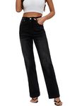 ETTELO Womens Jeans Hig Waisted Straight Leg Loose Stretchy Lightweight Tummy Control Trendy Jeans for Women 2023, Black Gray, 12