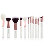 Jessup Makeup Brushes 15 Piece Professional Makeup Brush Set Rose Gold Premium Goat Hair Kabuki Foundation Blending Brush Face Powder Blush Concealers Eye Shadows Make Up Brushes Kit with Case T220