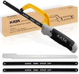 KATA Hacksaw, Compact Hand Operating Hack Saw with 10 Inch Aluminum Frame, 2 Piece Extra Flexible Bi-Metal HSS Blades and 1 Piece Woodworking Saw Blade, Suitable for Wood and Metal (Mini Hacksaw)