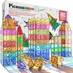 PicassoTiles 80 Piece Magnetic Building Block Construction Toy Set Diamond Magnet Tile Blocks with Car Truck STEM Learning Kit Early Education Builder Playset Toys for Children Toddler Boy Girl Age 3+