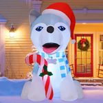 GOOSH 4 FT Christmas Inflatables Dog Outdoor Decorations Blow Up Husky Dogs Holding Candy Cane with Built-in LEDs for Xmas Party Indoor Garden Lawn Decor