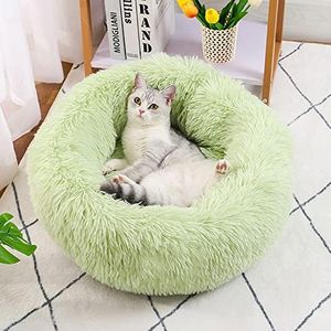 Calming Dog Bed & Cat Bed, Anti-Anxiety Donut Dog Cuddler Bed, Warming Cozy Soft Dog Round Bed, Fluffy Faux Fur Plush Dog Cat Cushion Bed for Small Medium Dogs and Cats (Green)