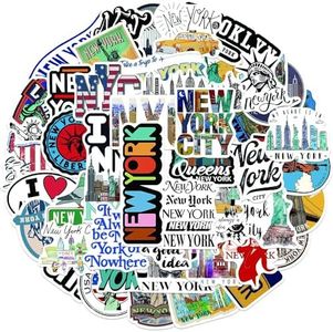 Pegatinas para ordenador portátil de Nueva York (50 unidades), regalo para niños, adolescentes, adultos, niños, pegatinas de Nueva York, resistentes al agua, pegatinas de vinilo para álbumes de