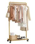 Sakugi Clothes Rail - Movable Clothes Rack with Bottom Shoes Shelf, Heavy-Duty Clothing Rail for Hanging Clothes, Coats, Dresses, Clothes Rail for Bedroom, Closet, Laundry (Gold, 72x43x149cm)