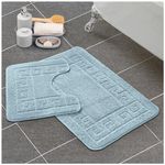 GC GAVENO CAVAILIA Greek Key Pattern Bath Mats 2 Piece Sets Non Slip, Soft Washable Rug Quick Dry Water Absorbent Bathroom Shower Mat & Pedestal Set, Aqua