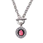 Inspired Silver - Cupcake Lovers Toggle Charm Necklace for Women - Silver Circle Charm 18 Inch Necklace with Cubic Zirconia Jewelry