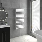 Warmehaus Designer Heated Towel Rail D Shape Bathroom Ladder Style Radiator Warmer Central Heating White 1200x600mm