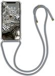 kwmobile Crossbody Case Compatible with Apple iPhone Xs Case - Clear TPU Phone Cover w/Lanyard Cord Strap - Grey/Transparent